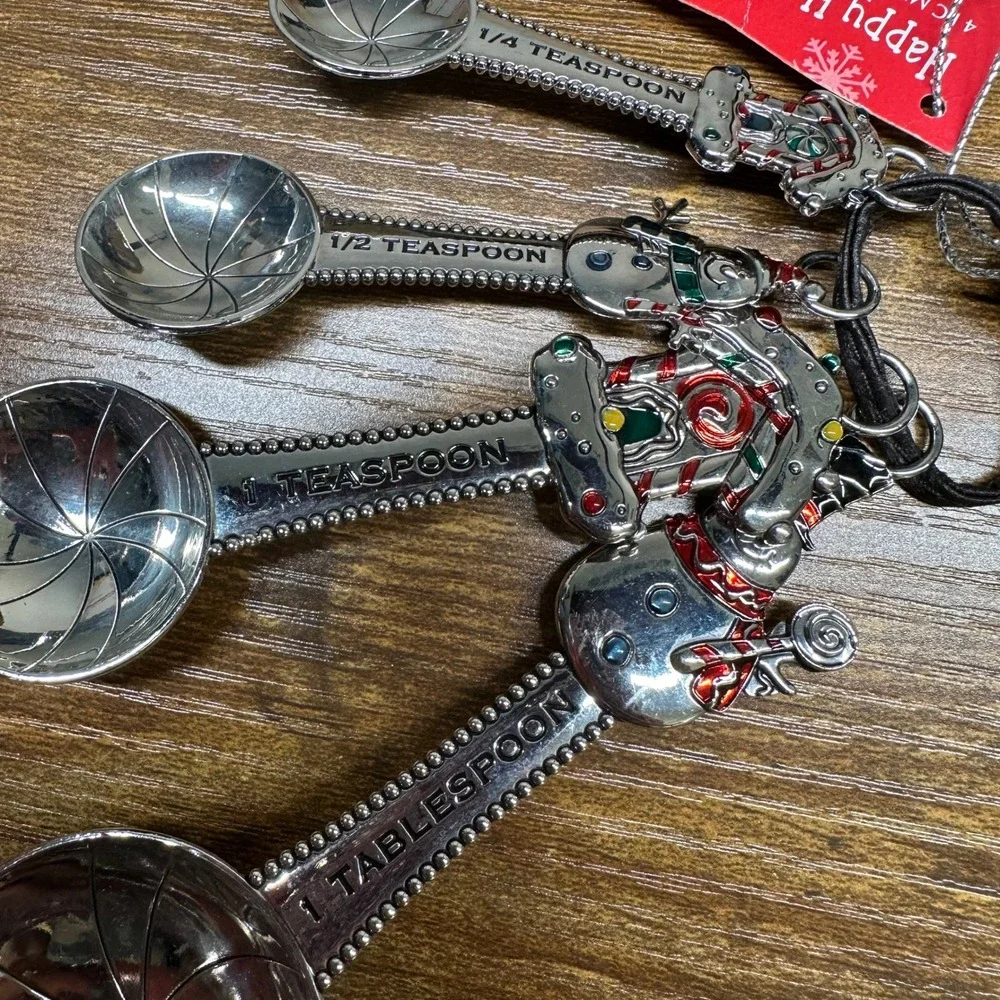 Ganz Happy Holidays Snowman Measuring Spoon Set 4 PC Silver Tone Enamel ER19461